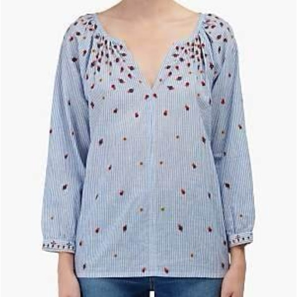 Velvet by Graham & Spencer blue striped peasant blouse.